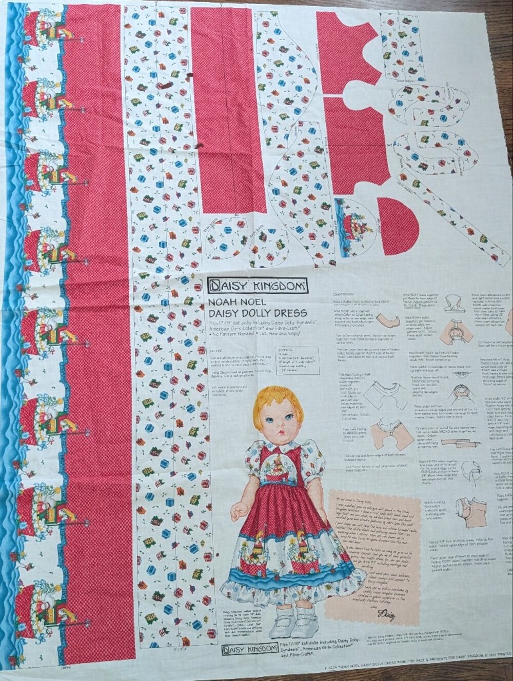Daisy Kingdom Noah Noel Christmas Doll Dress Fabric Panel Uncut 1994 American Gi